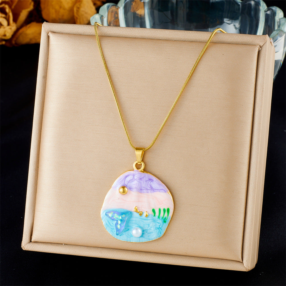 Fashion Holiday Advanced Multi-Element Marine Life Pendant Shell Starfish Sun Stainless Steel Necklace
