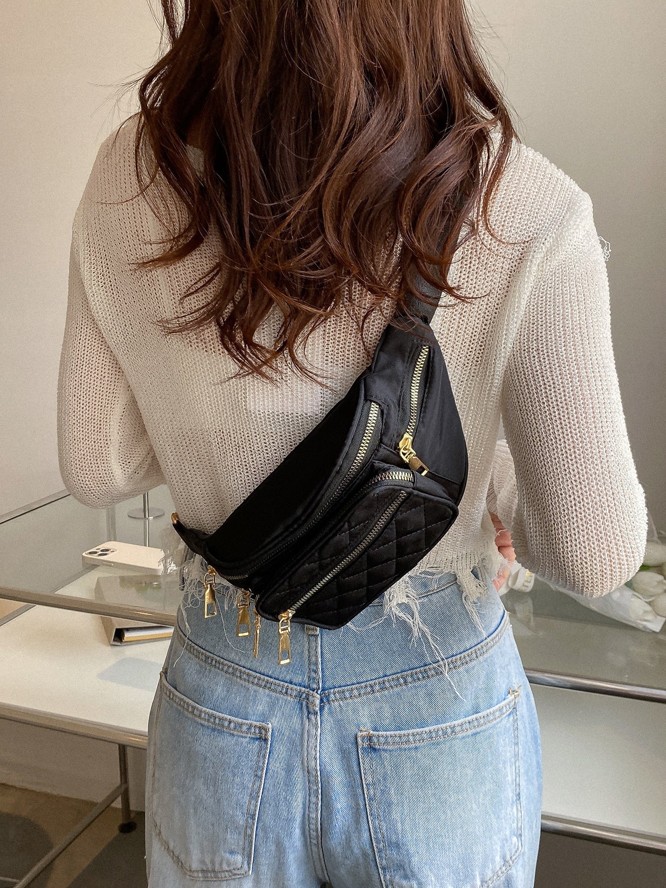 Mini Quilted Multi-pocket Waist Bag