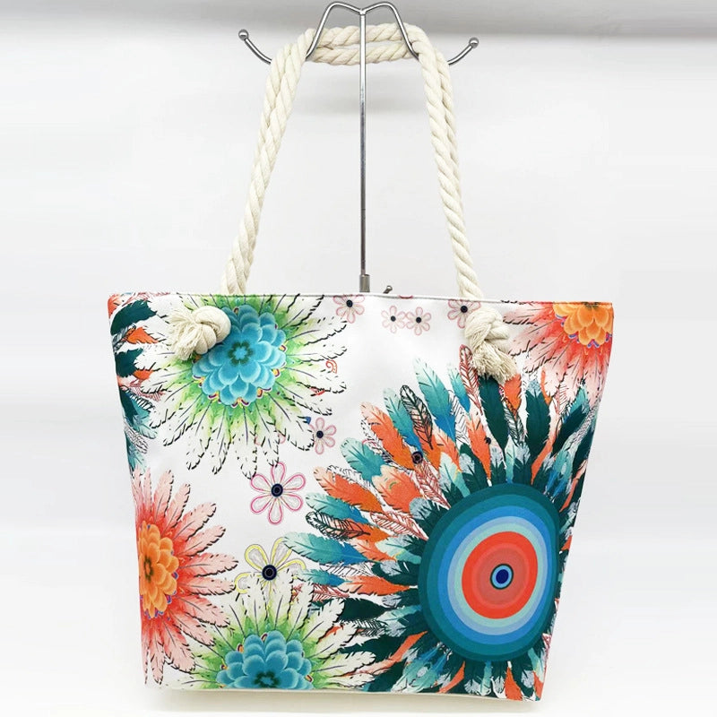 Women's Large Canvas Floral Elegant Streetwear Square Zipper Shoulder Bag