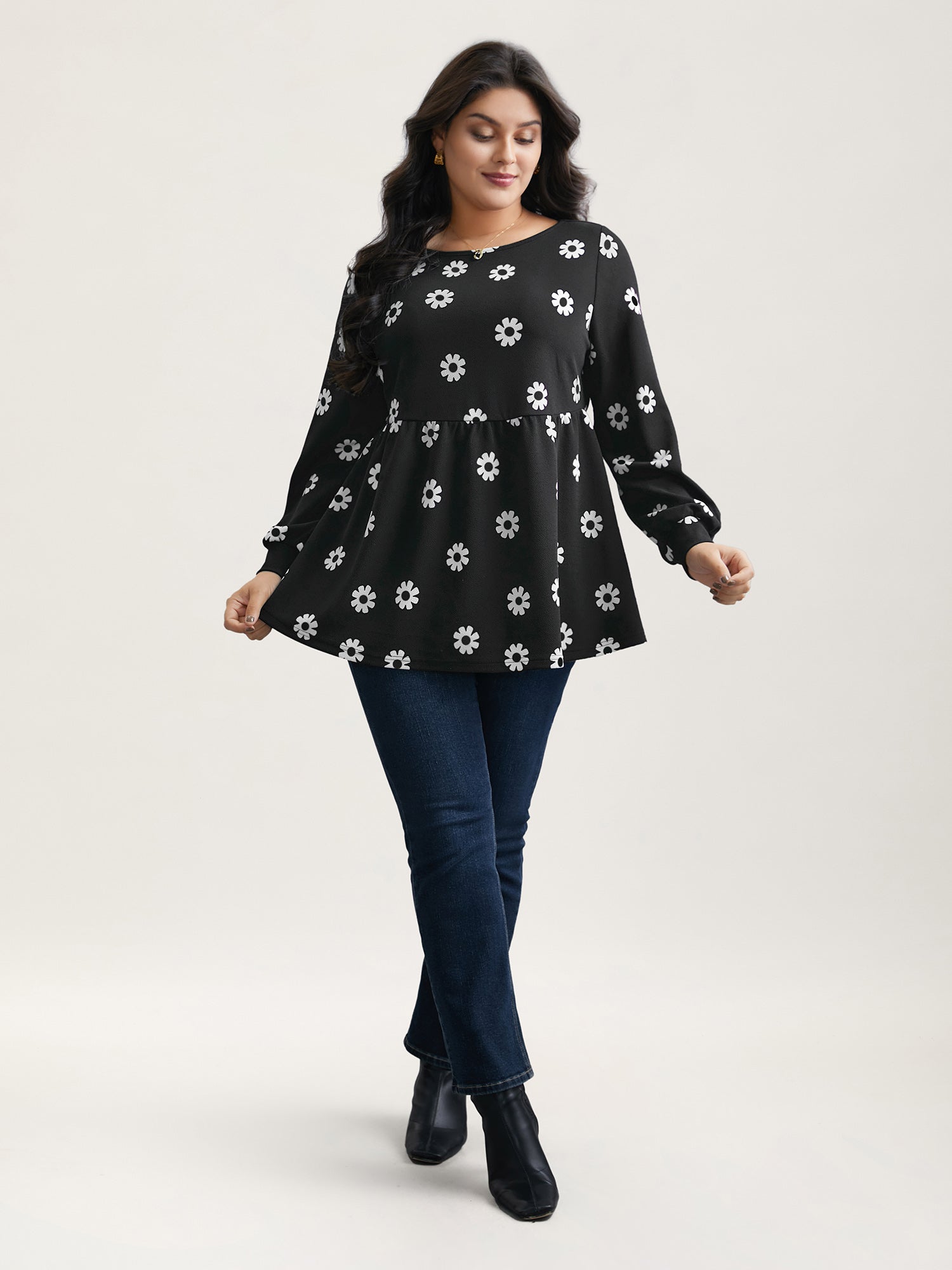 Multi-Color Floral Textured Stretchy Knit Top