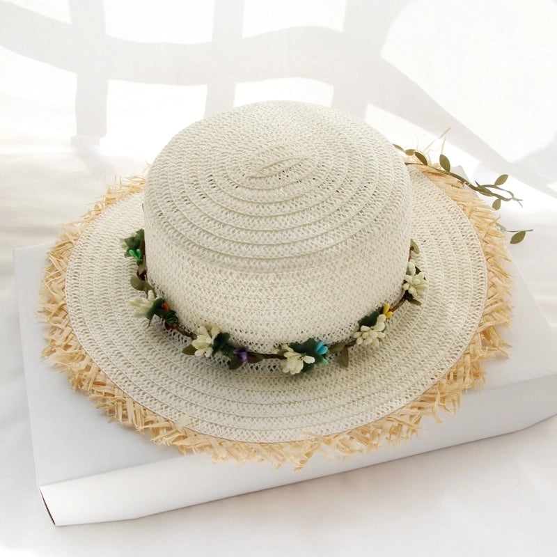 Women's Vacation Beach Solid Color Flat Eaves Straw Hat
