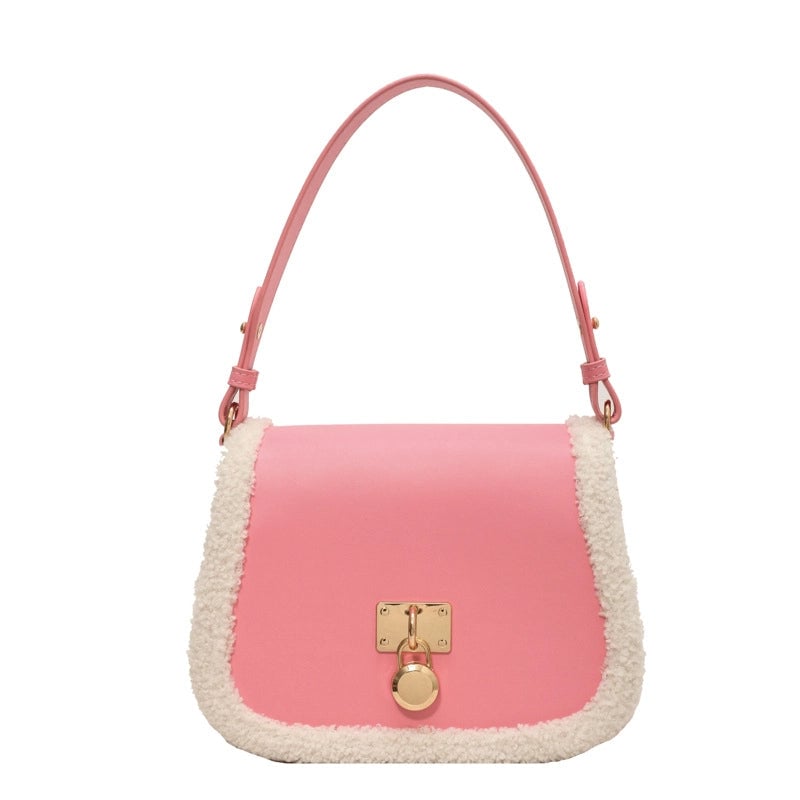 Women's Small PU Solid Color Elegant Classic Style Streetwear Plush Square Flip Cover Saddle Bag