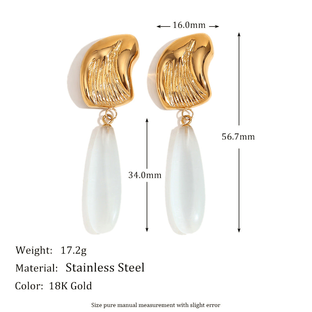 Niche High-End Retro Hot-Selling Earrings Stainless Steel 18K Gold-Plated Natural Stone Long Water Drop Earrings For Women