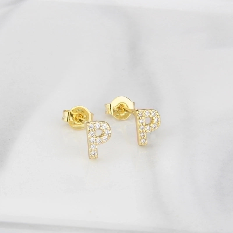 1 Pair Fashion Letter Inlay Copper Zircon Gold Plated Ear Studs