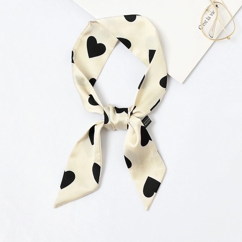 Women's Sweet Polka Dots Heart Shape Satin Printing Silk Scarves