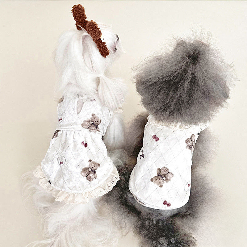 Velvet Lace Bear Printed Dog Cat Dress/Vest