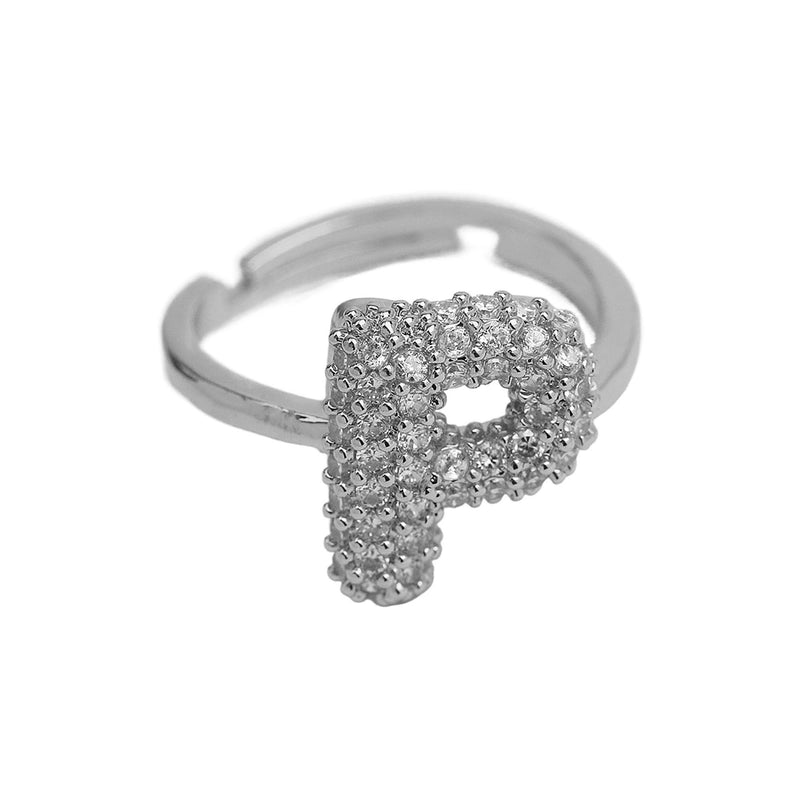 Brass Irregular Plating Letter Zircon Adjustable Ring