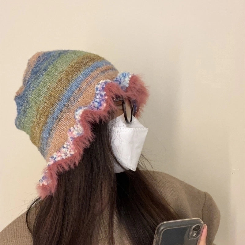 Women's Retro Bohemian Color Block Crochet Lace Wide Eaves Bucket Hat