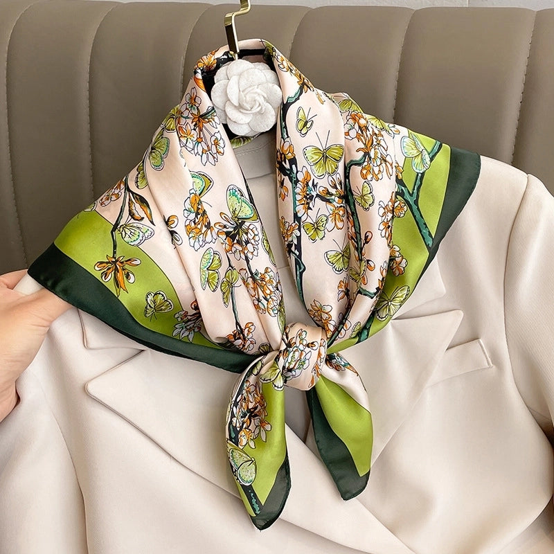 Women's Ig Style Minimalist Flower Satin Printing Silk Scarf