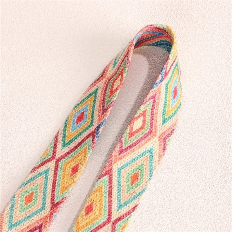 Women's Medium Canvas Geometric Ethnic Style Bucket Open Bucket Bag