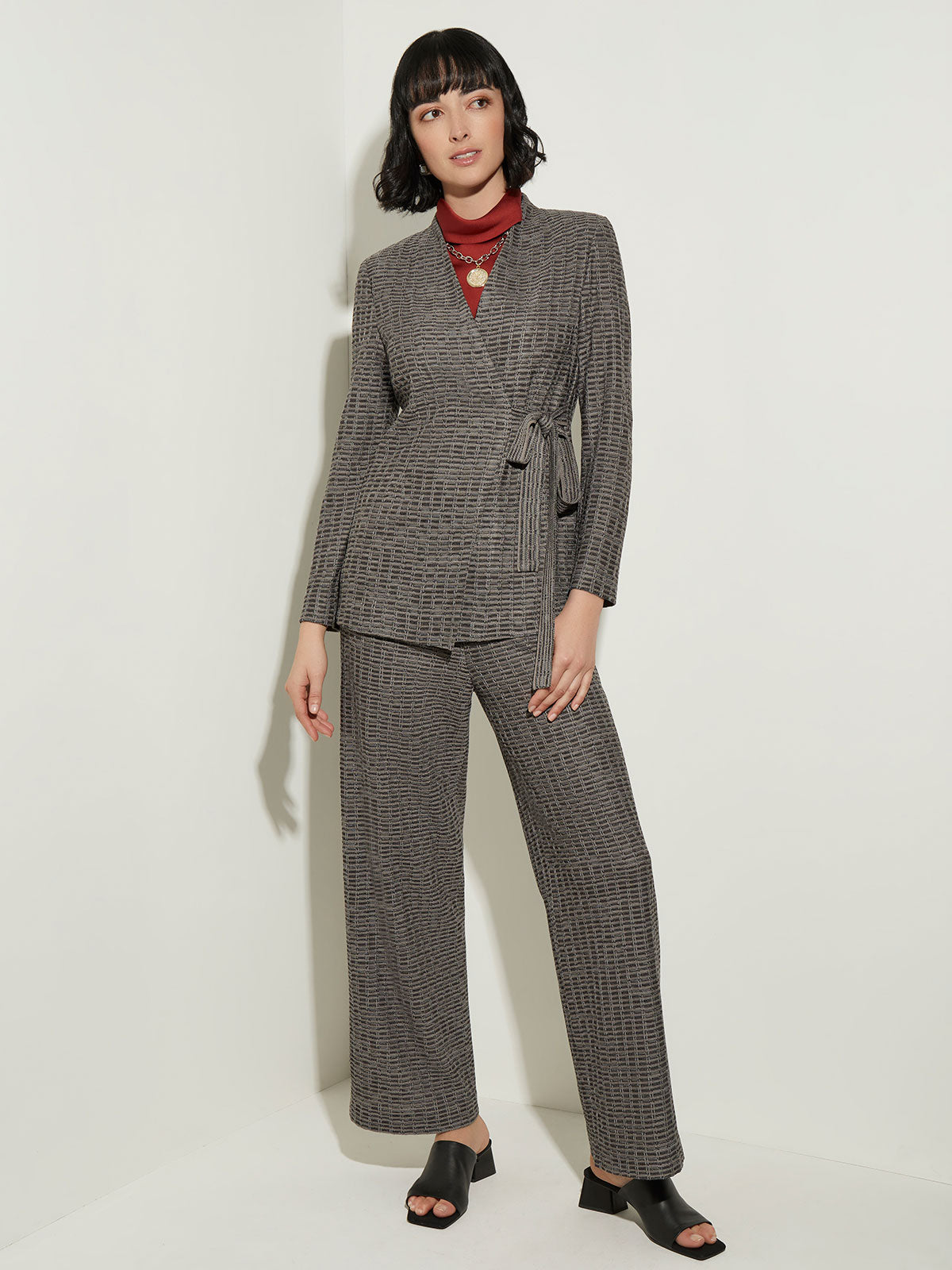 Tailored Fit Tweed Side Tie Knit Blazer