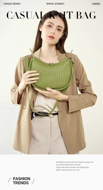 Women's Medium Two-Layer Cowhide Leather Solid Color Basic Classic Style Pillow Shape Zipper Underarm Bag