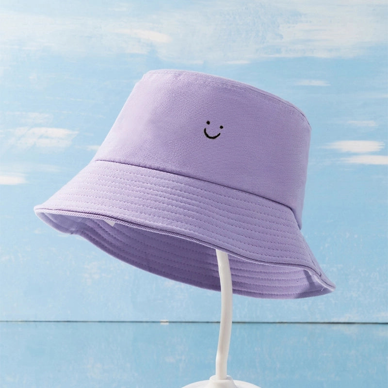 Unisex Casual Minimalist Smile Face Printing Wide Eaves Bucket Hat