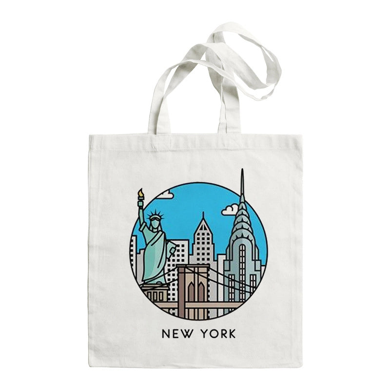 Women's Large Canvas Letter Building Streetwear Square Open Shoulder Bag