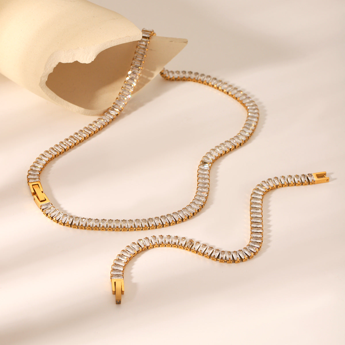 Ins Style Stainless Steel Inlaid Square Zircon Necklace Bracelet Clavicle Chain