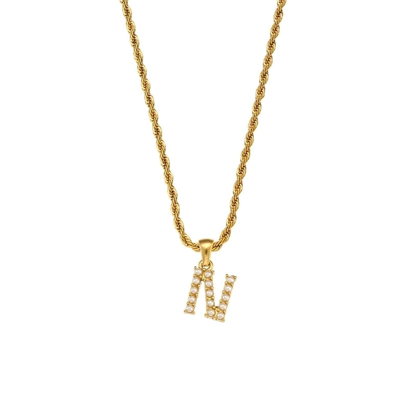 Fashion Letter 304 Stainless Steel Pearl 18K Gold Plated Plating Inlay Pendant Necklace