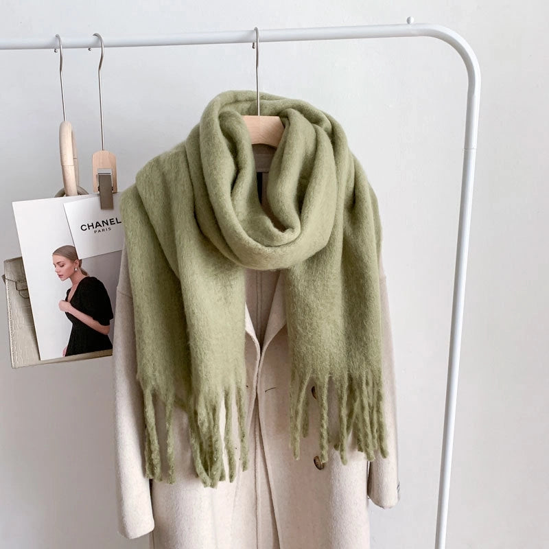 Women's Minimalist Solid Color Imitation Cashmere Tassel Scarf
