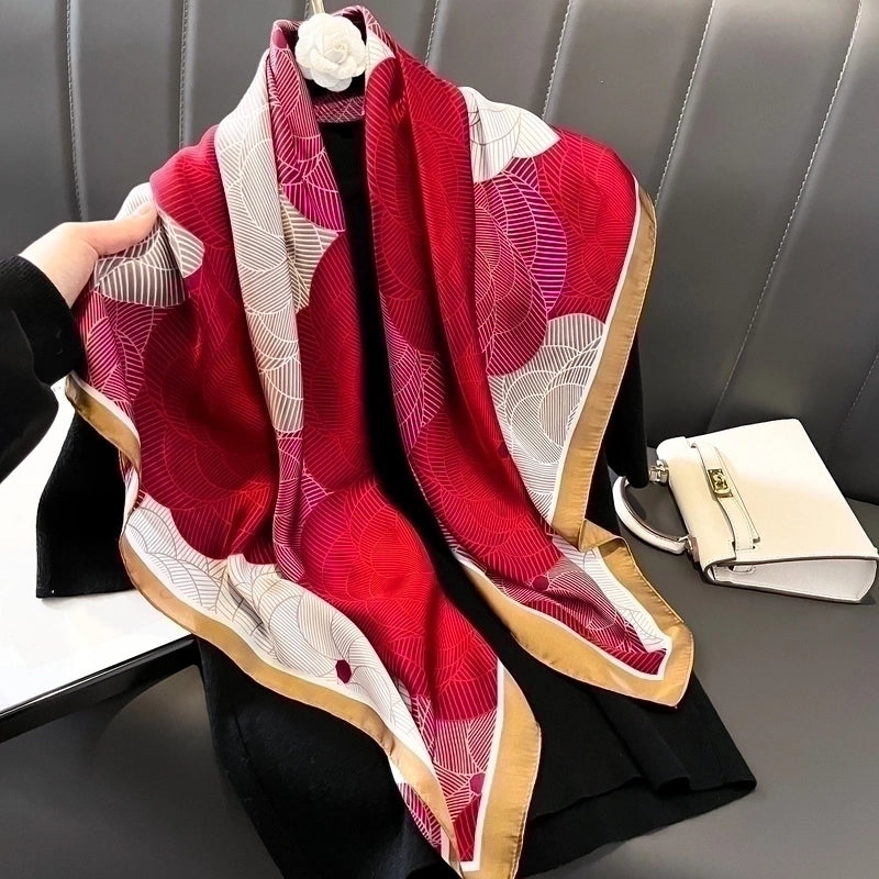 Women's Elegant Minimalist Rose Satin Printing And Dyeing Printing Silk Scarf
