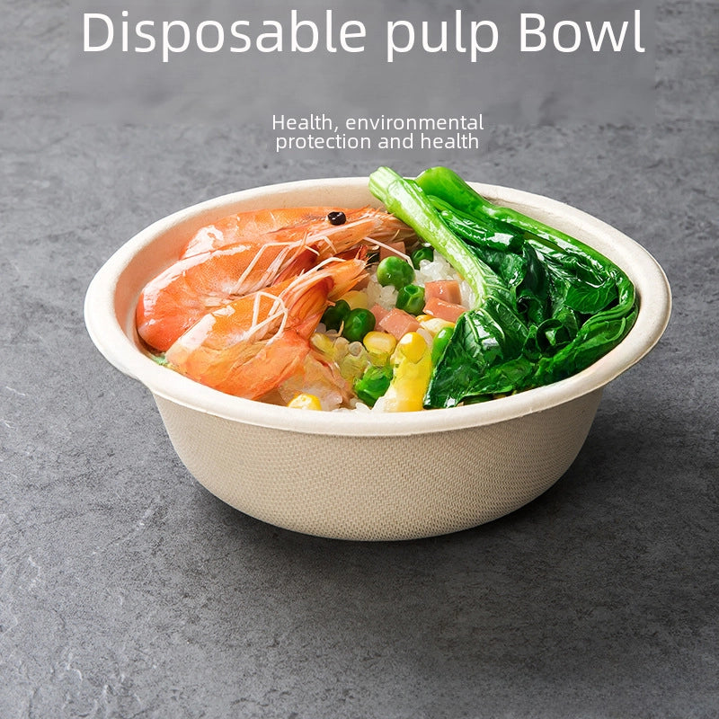Disposable Paper Bowl Tableware Set Paper Bowl Commercial Household Bowl Degradable Whole Box Disposable Round Bowl