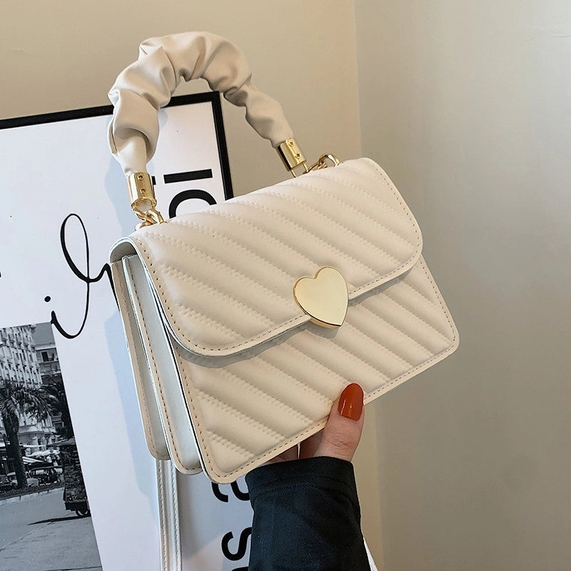 Women's Small Pu Leather Heart Shape Fashion Square Lock Clasp Crossbody Bag
