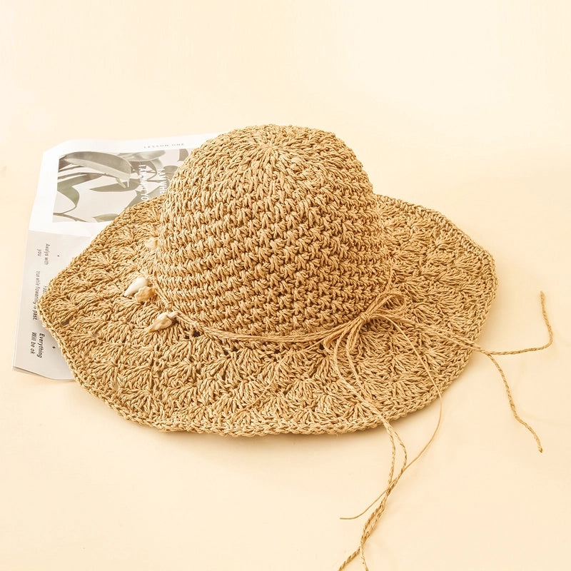 Summer New Style Wide Brim Sun Shade Shell Handmade Straw Hat