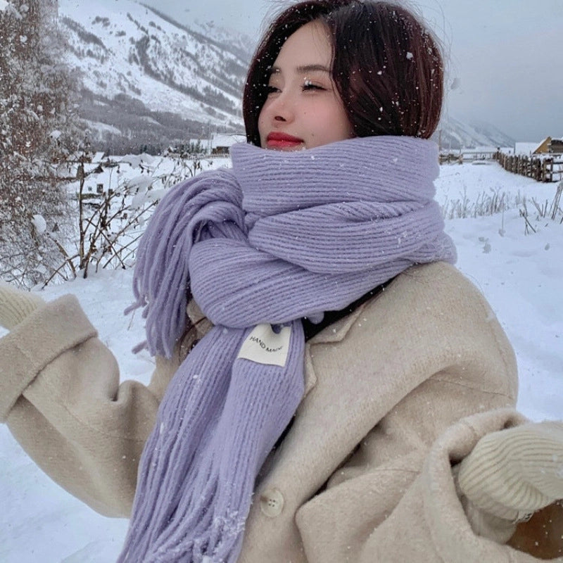 Women's Casual Minimalist Solid Color Acrylic Tassel Scarf