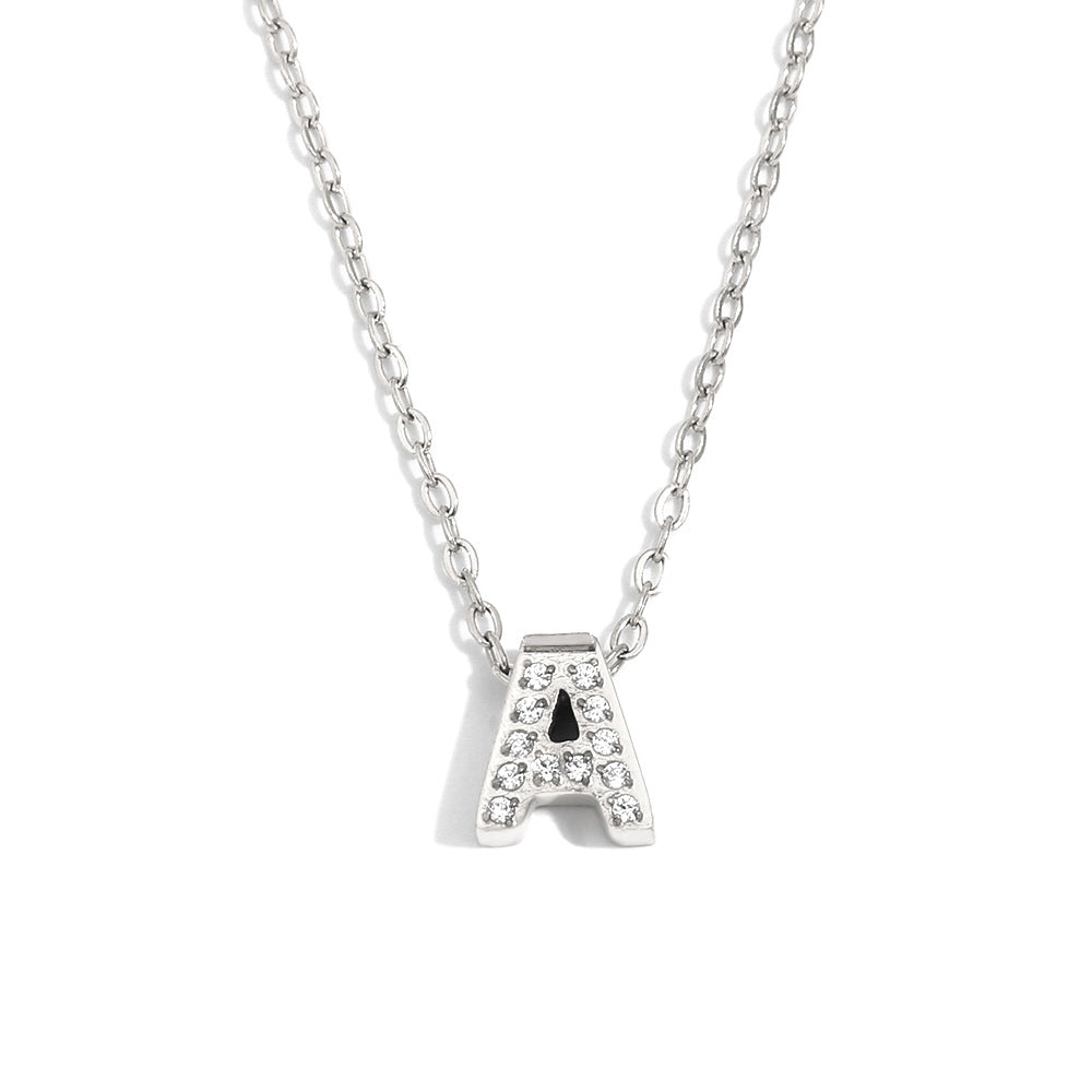 Fashionable And Simple 26 English Letter Pendant Stainless Steel Plated 18K Gold Diamond Small Letter Necklace For Women