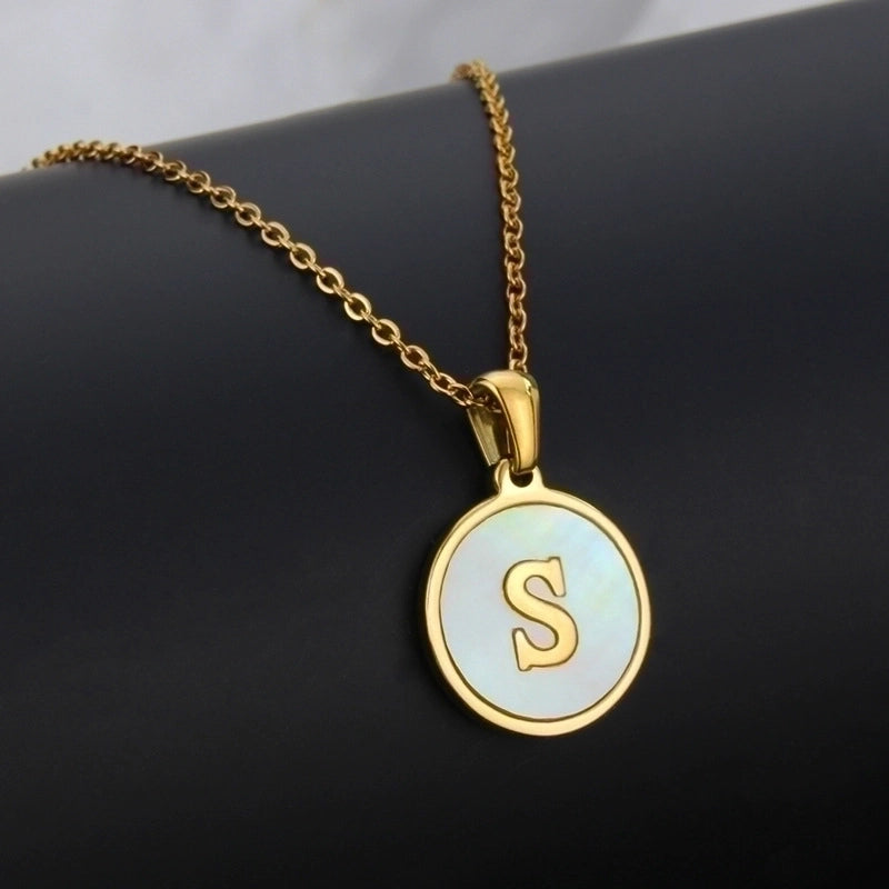 Minimalist Round Letter Titanium Steel Shell 18K Gold Plated Plating Necklace