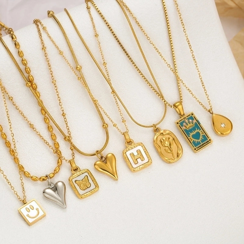 Cute Sweet Classic Style Heart Shape Floral Bow Knot 304 Stainless Steel Pendant Necklace