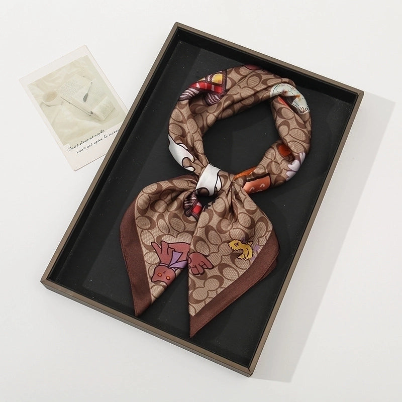 Women's Pastoral Minimalist Moon Tree Satin Printing Silk Scarf Bandanas