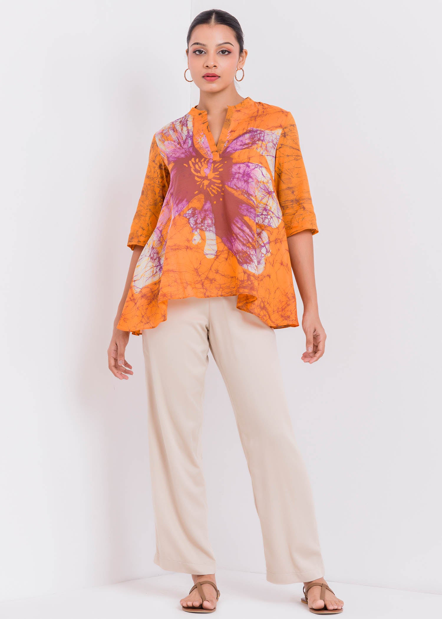 Batik Flared Flower Hand Printed Top