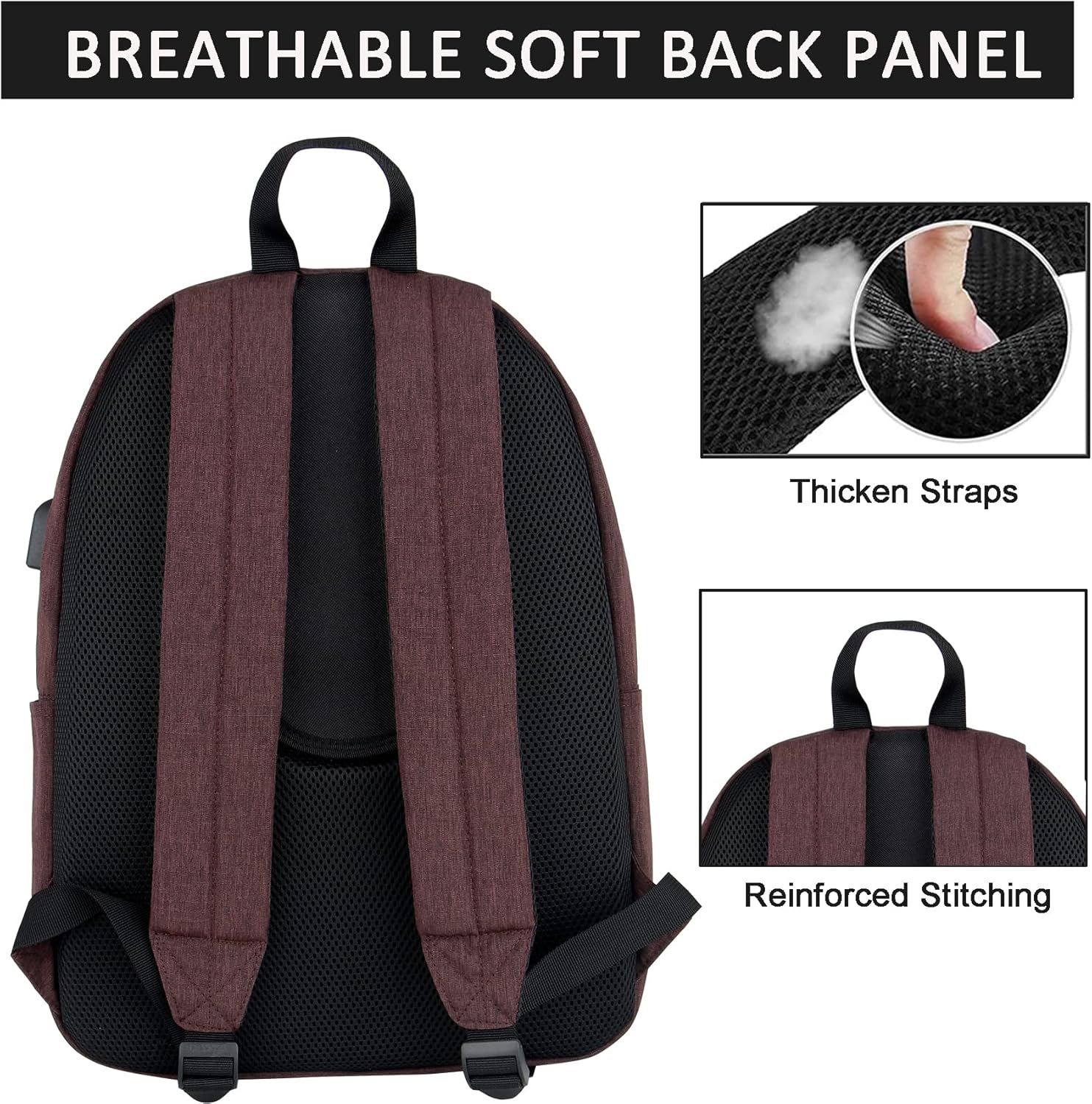 SUPACOOL Casual Laptop Backpack for Men and Women, School Backpack for Boys and Girls, College Bookbag, USB Charging Port, Lightweight Back Pack(Black)