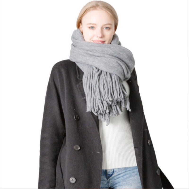 Unisex Casual Minimalist Solid Color Wool-like Tassel Scarf