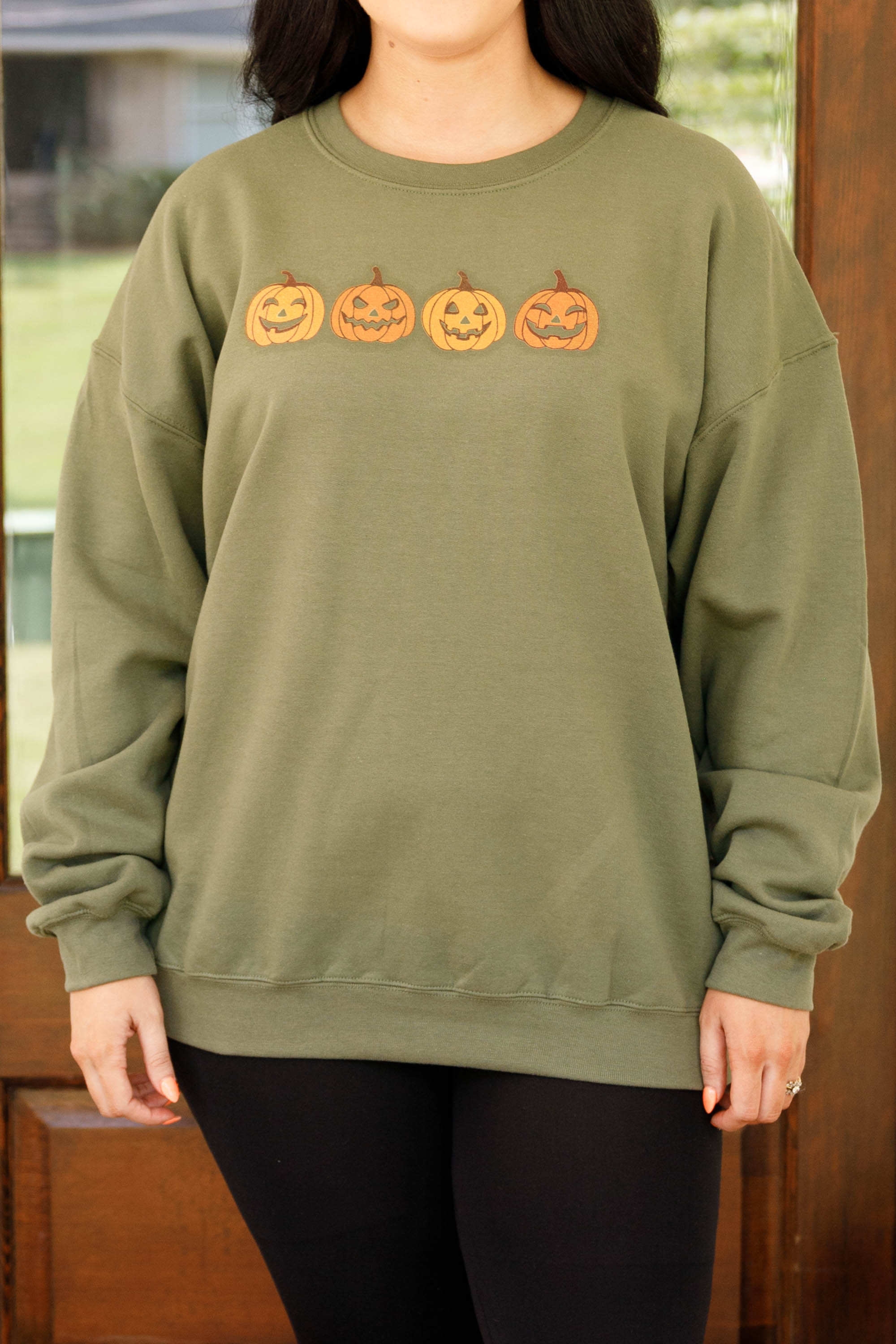 Pumpkin Pals Sweatshirt. Military Green