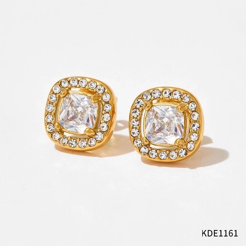 304 Stainless Steel Titanium Steel 16K Gold Plated White Gold Plated Gold Plated Classic Style Plating Inlay Square Zircon Bracelets Earrings Necklace