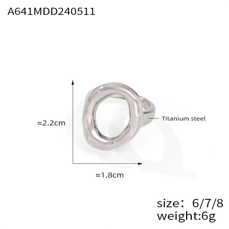 IG Style Minimalist Oval 304 Stainless Steel 18K Gold Plated Hollow Out Rings