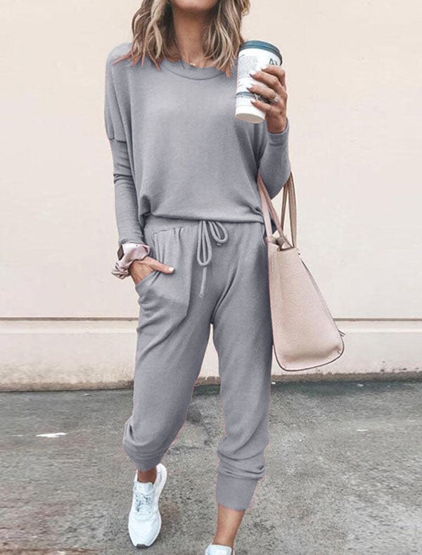 💥New Year sales💥Women's Sweatsuit 2 Piece Set Drawstring Pocket Loose Fit Minimalist Long Sleeve Soft Oversized Comfortable