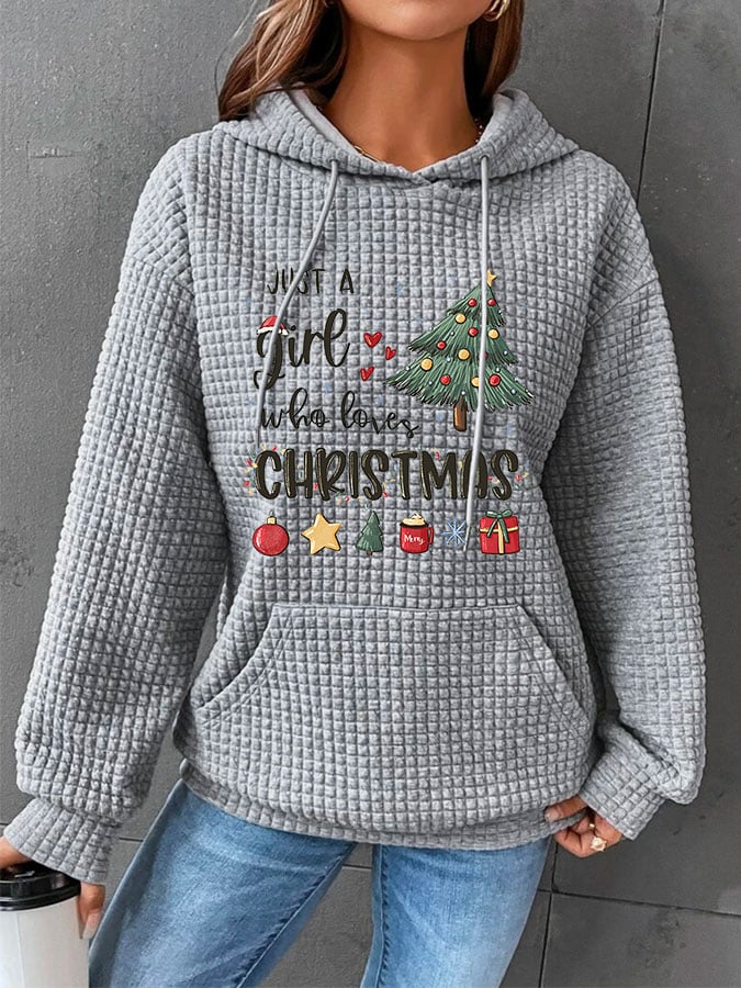 Women's Just A Girl Who Loves Christmas Print Waffle Hoodie