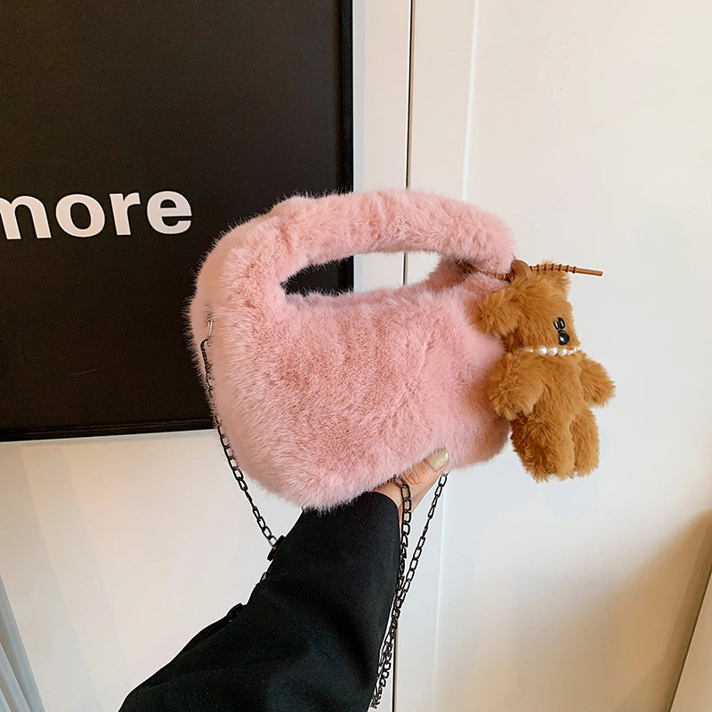 Women's Artificial Wool Solid Color Vintage Style Classic Style Bucket Zipper Handbag Crossbody Bag