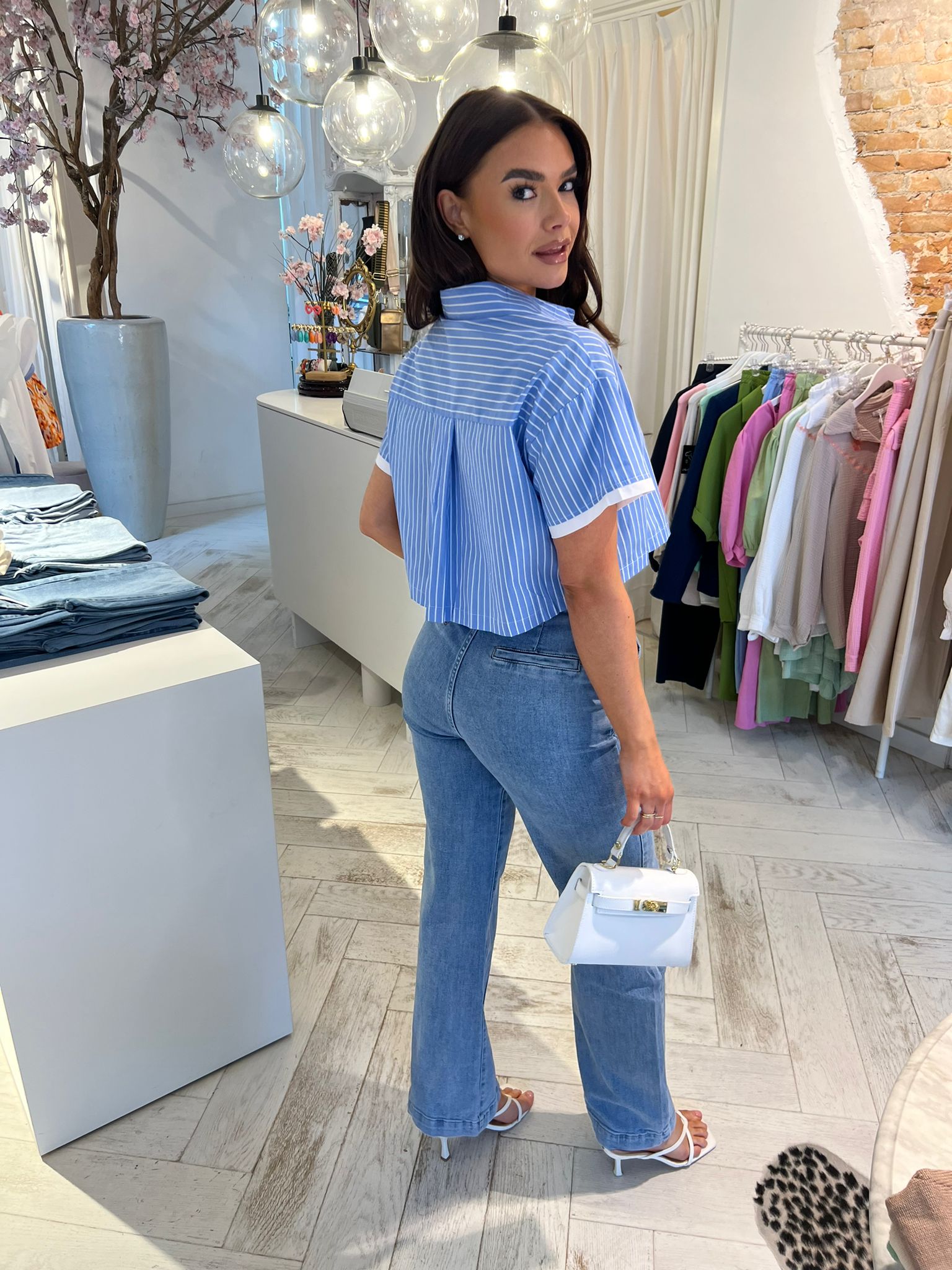 Beau Cropped Stripe Blouse Blue