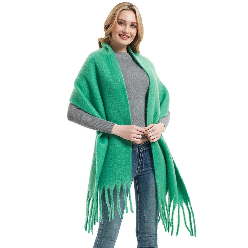 Autumn And Winter New Women's Shawl Long Tassel Thick Grass Green Thick Solid Color Scarf Multi-color Optional