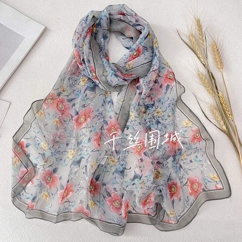 Women's Vacation Color Block Floral Polyester Silk Scarves
