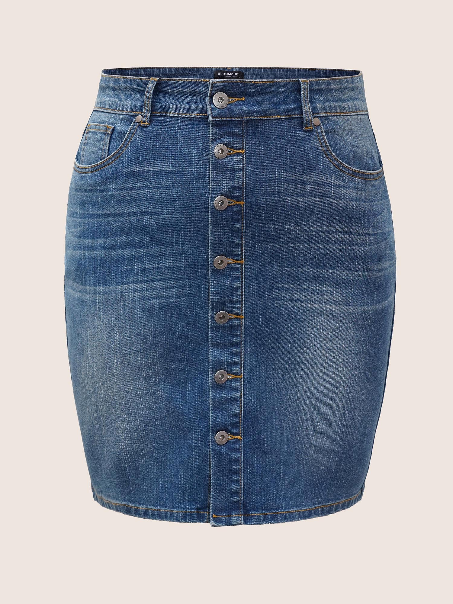 Dark Wash Button Detail Bodycon Denim Skirt