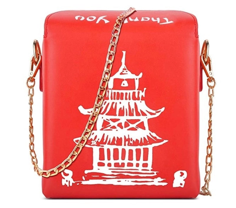 Fashion Simple Pu Chain Messenger Bag Personality Red Iron Tower Printing Shoulder Bag