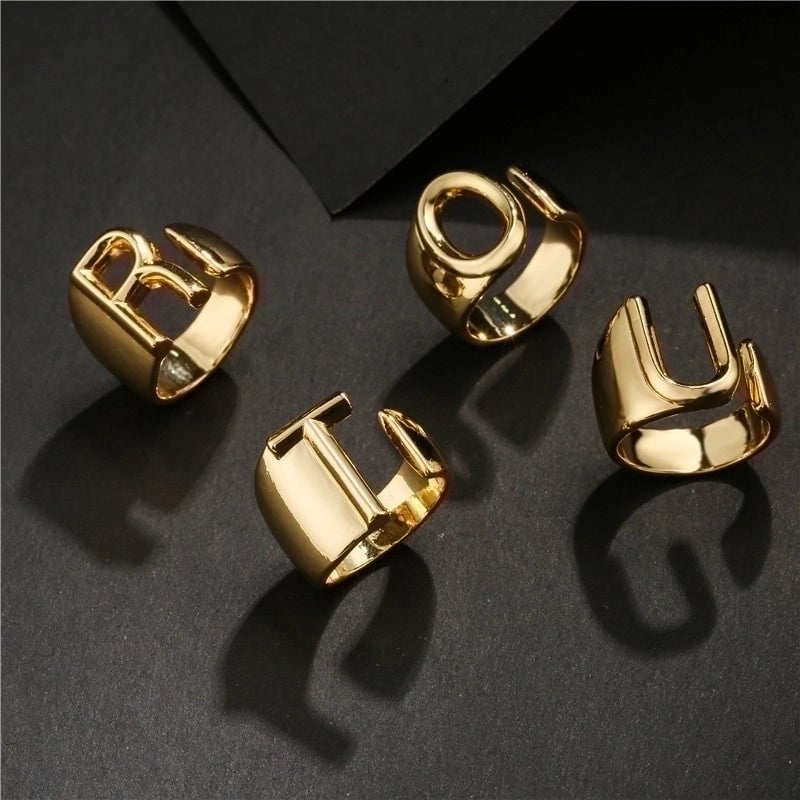 New 18k Copper Gold-plated Alphabet Open Ring