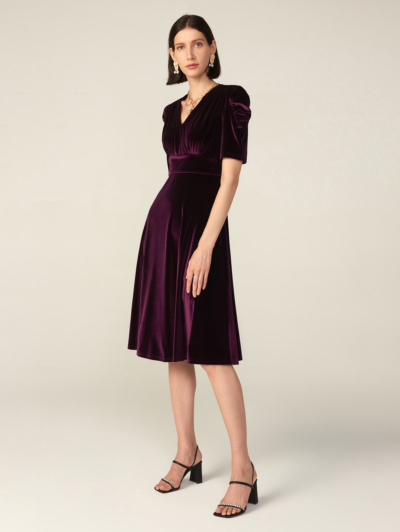 PREMIUM VELVET PUFF SLEEVE WRAP DRESS( Clearance sale