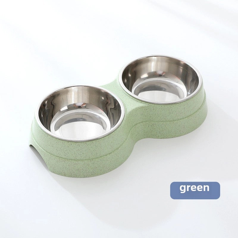 Pet Double Bowl Pet Dual-use Stainless Steel Bowl Dog Drinker Feeding Bowl Cat And Dog Plastic Pet Bowl