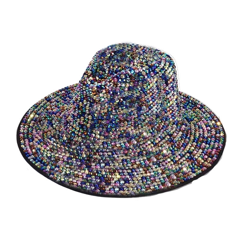Unisex Hip-hop Retro Shiny Solid Color Rhinestone Wide Eaves Fedora Hat