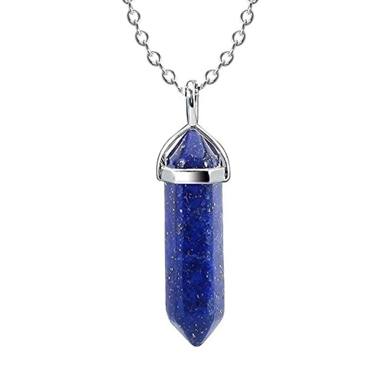Fashion Hexagon Prism Alloy Natural Stone Cable Chain Pendant Necklace In Bulk