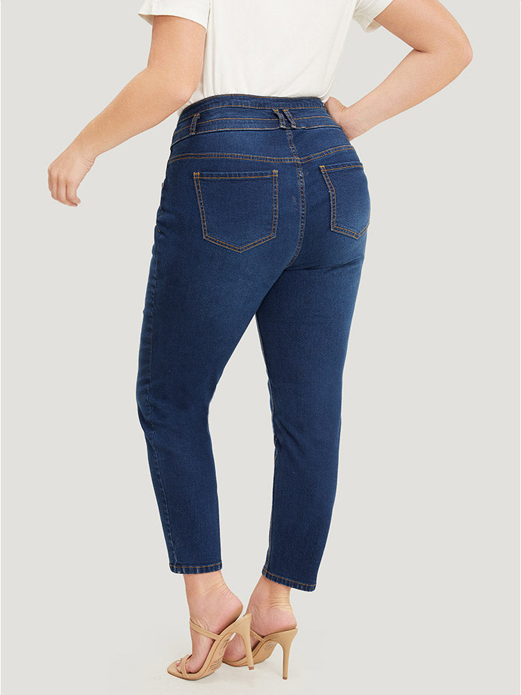 Very Stretchy High Rise Dark Wash Layered Contrast Stitch Jeans